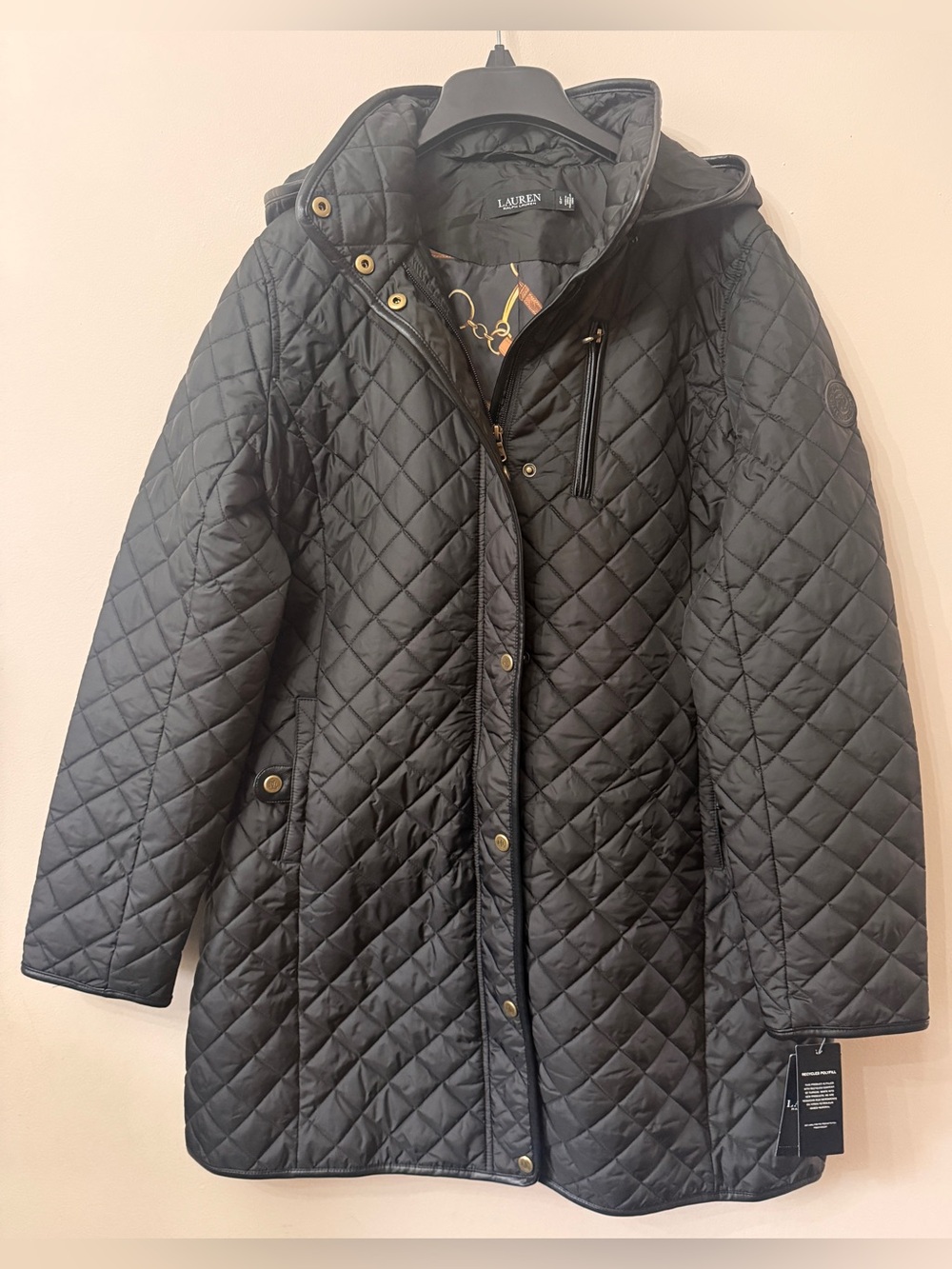 Ralph Lauren Black Quilted Hooded Puffer Coat(brand new)